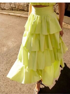 Aje Lemon Tiered Ruffle Maxi Skirt